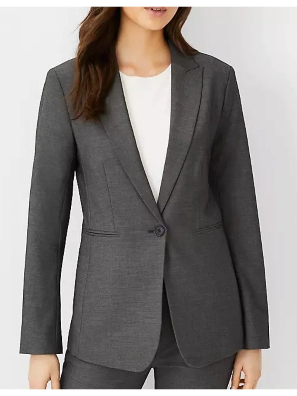 Ann Taylor Blazer Jacket Women Size 8 Gray One Button Classic Notch Lapels